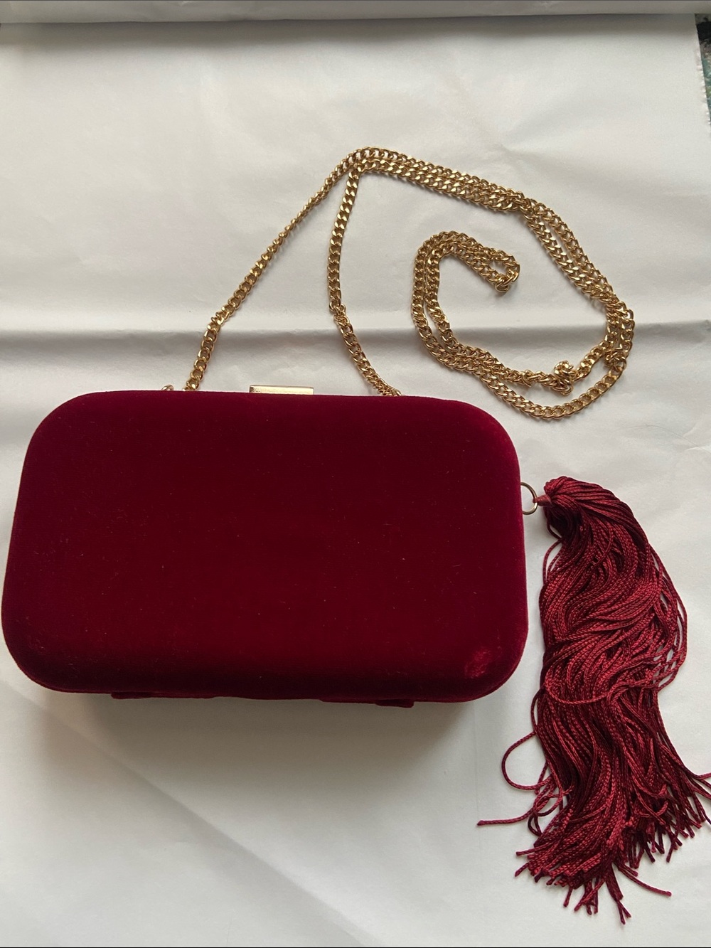Ann Taylor Velvet Tassel Clutch with Chain